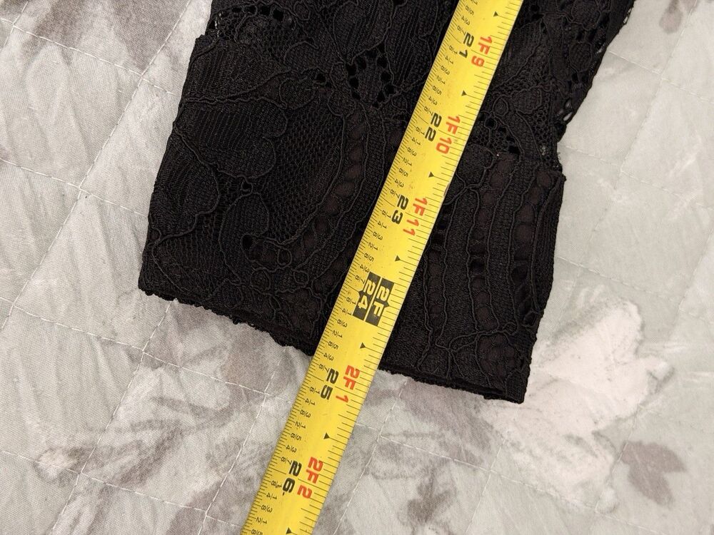White House Black Market Black Lace Button Down Shirt Women L Sheer Long Sleeve - Picture 6 of 7